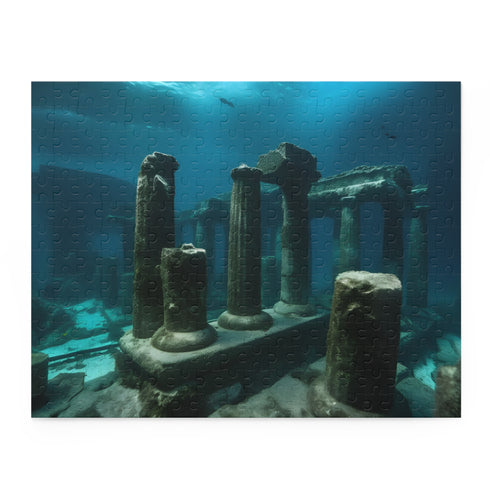 Mesmerizing underwater jigsaw puzzle with ancient city ruins and marine life.
