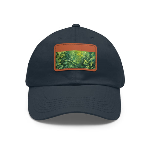 White cotton baseball cap with Gondorian Grove watercolor patch design.
