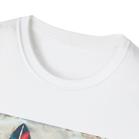 Bohemian feather t-shirt in charcoal, size S for men and women