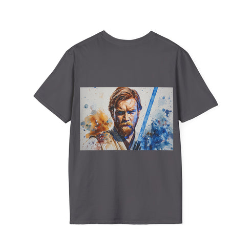 Blue lightsaber tee featuring Obi Wan Kenobi for Star Wars fans.