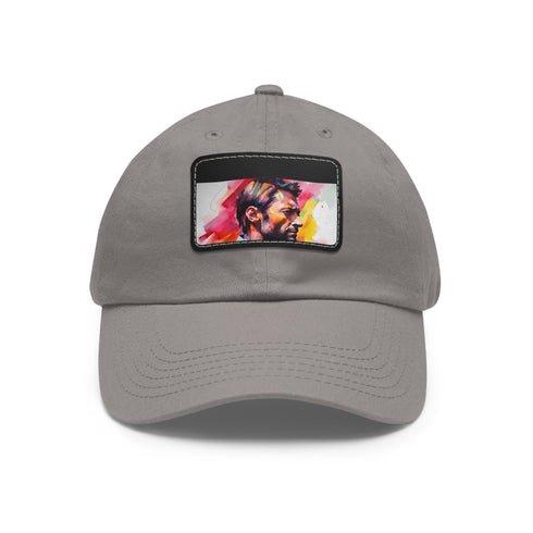 Vibrant Hugh Jackman watercolor baseball hat with white/light brown rectangle patch.