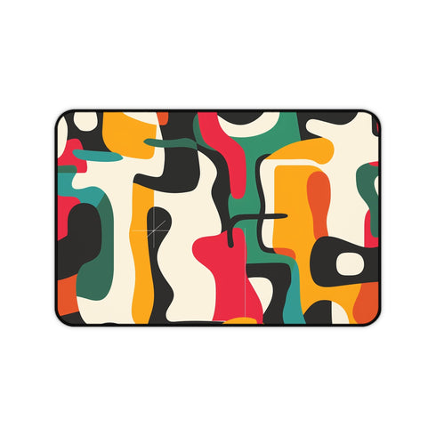 Bright abstract desk mat with bold colors perfect for stylish workspace.