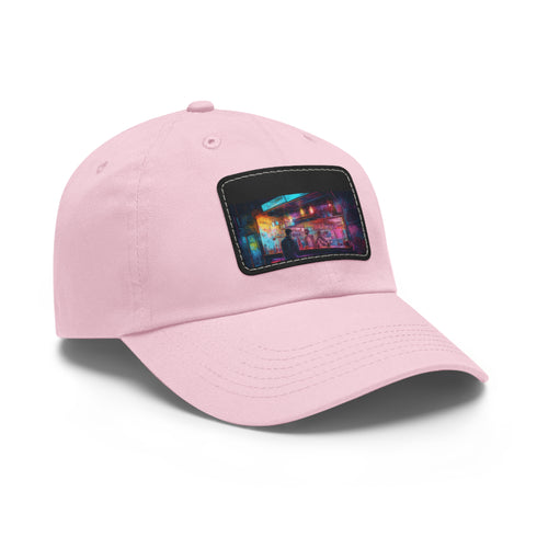 Neon watercolor splash baseball cap, white light brown patch, unisex vegan.