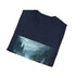 Charcoal crew neck cotton t-shirt featuring fantasy landscape graphic for summer adventures