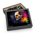 Neon Steve Jobs watercolor puzzle with vibrant colors in 120 pieces.