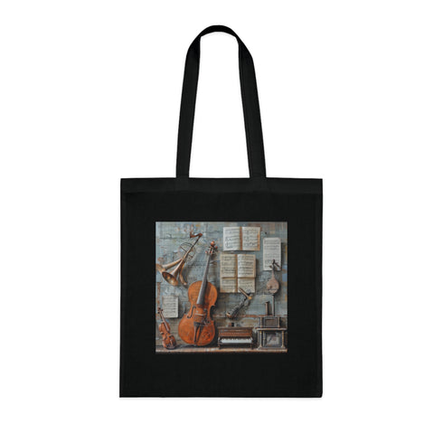Whimsical music notes black cotton Tote Bag for all seasons outfit