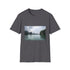 Charcoal cotton T-shirt with serene Halong Bay inspired emerald patterns