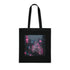 Cyberpunk Black Cotton Tote Bag with Futuristic Neon Cityscape Design