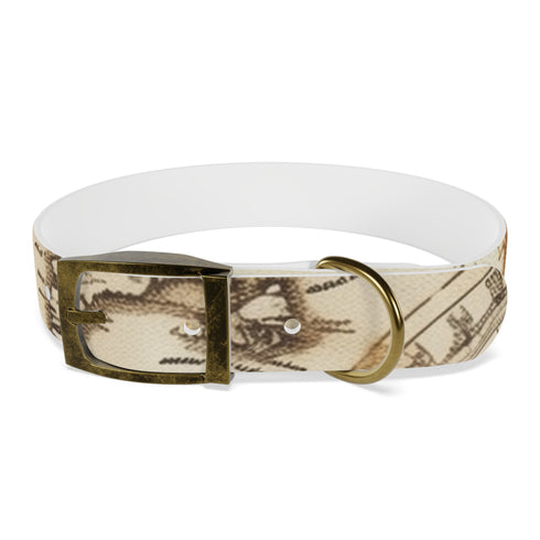 Vintage maps dog collar for medium dogs in black onyx design.