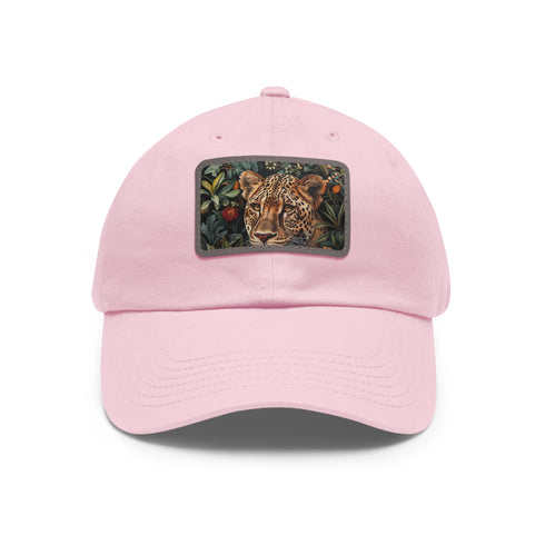 Wildlife-inspired cheetah print baseball cap in white and light brown.