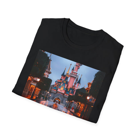 Charcoal cotton Disney Castle T-shirt with vibrant fairy-tale design