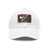 Stylish white baseball cap with light brown patch in rectangle style.