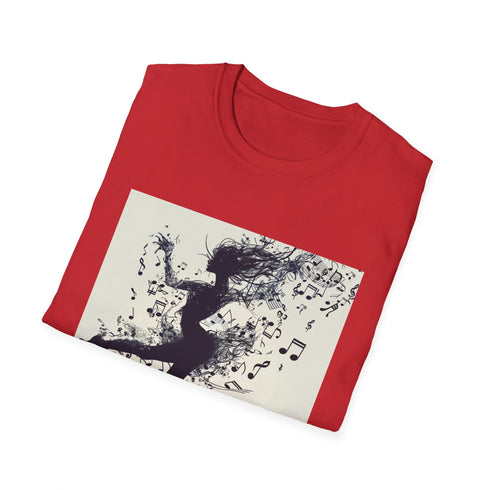 Charcoal cotton T-shirt with dancer silhouette and musical notes graphic