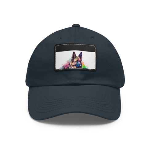 German Shepherd puppy print white baseball cap with light brown patch.