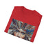 Charcoal cotton t-shirt with vibrant bohemian feather pattern in regular fit