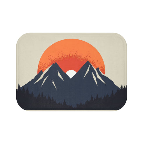 Minimalist Mountain Dawn Bath Mat - Serene Sunrise Silhouette Design