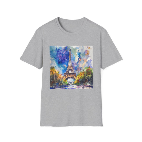 Parisian Skyline Eiffel Tower Watercolor Charcoal T-shirt, Cotton, Regular Fit