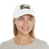 Central Park skyline watercolor cotton baseball cap in white with patch.