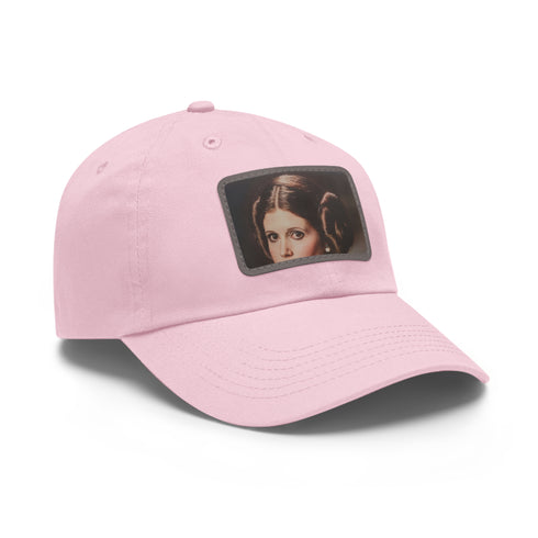 White Galactic Princess Leia embroidered baseball cap with light brown patch.