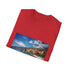 Charcoal cotton crew neck T-shirt with French Riviera beach-inspired design
