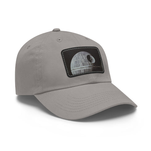 Galactic Empire Death Star baseball cap in white with light brown patch.