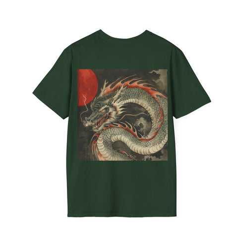 Charcoal cotton t-shirt with vibrant Japanese dragon graphic and regular fit