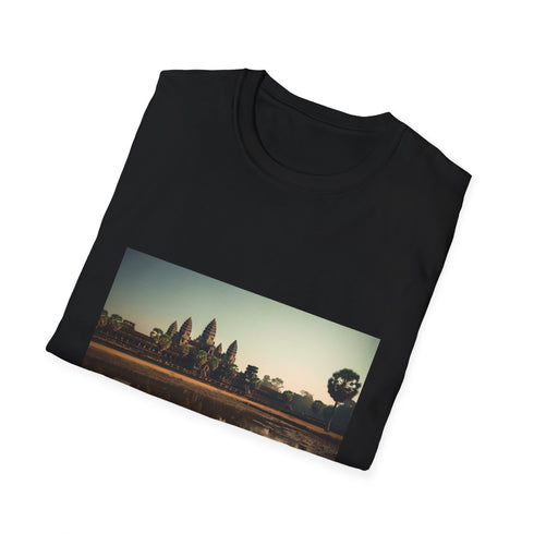Charcoal cotton T-shirt featuring Angkor Wat silhouette in regular fit