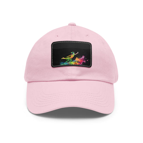 Neon watercolor cotton hat with light brown patch.