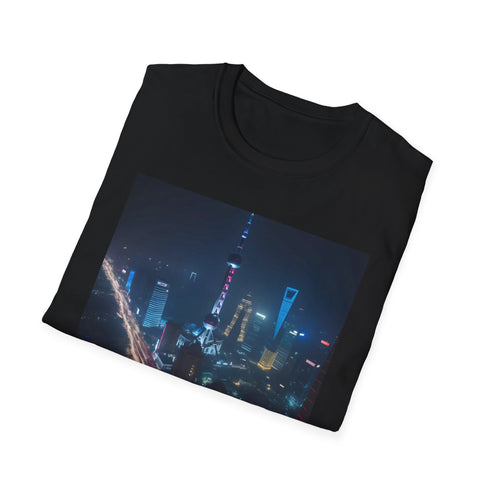 Shanghai Nights symphony lights charcoal t-shirt men/women cotton summer.