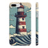 Hand-drawn coastal lighthouse phone case, glossy, slim iPhone 7/8 Plus.