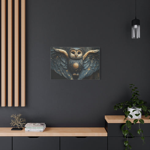 Owl with Constellation Wings Stretched Canvas Wall Art