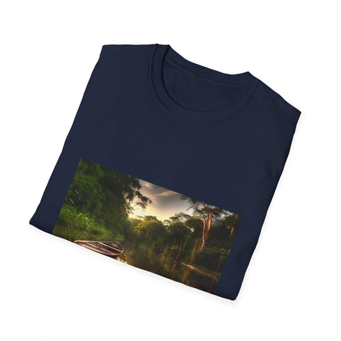 Charcoal crew neck cotton T-shirt with Amazon rainforest design