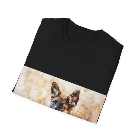 Adorable German Shepherd watercolor tee, charcoal, crew neck, regular fit.