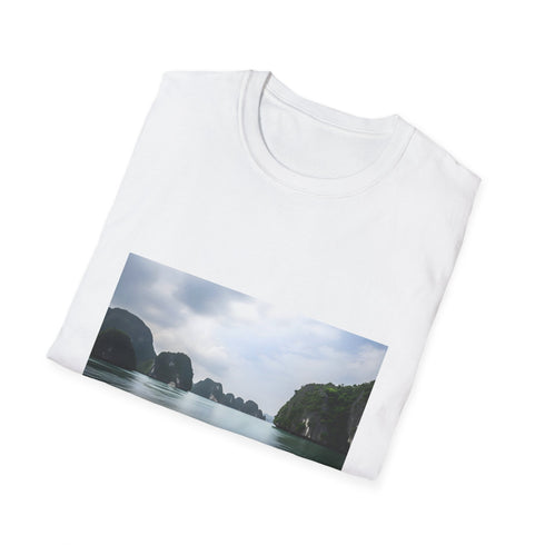 Charcoal cotton T-shirt with serene Halong Bay design capturing natural tranquility