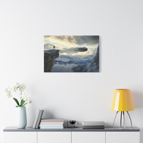 Sky Ship Tethered to Mountaintop Stretched Canvas Wall Art