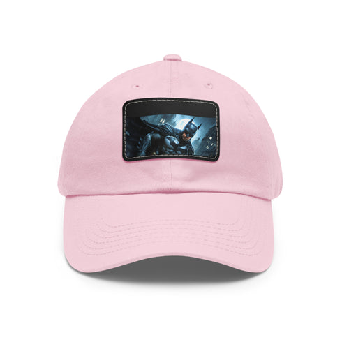 Dark Knight Legacy Gotham City baseball cap in white with light brown patch.