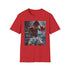 Charcoal cotton crew neck t-shirt with boxer portrait graphic.