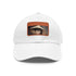 Audrey Hepburn monochrome baseball cap with light brown rectangle patch.
