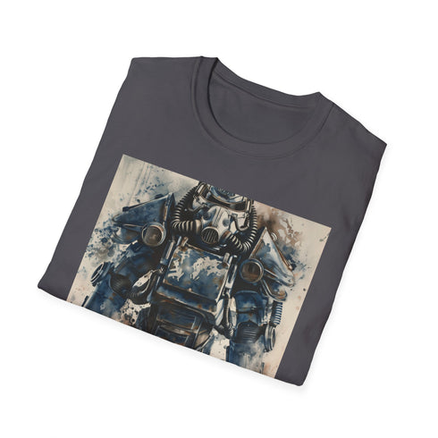 Charcoal crew neck cotton t-shirt with stunning watercolor Power Armor illustration