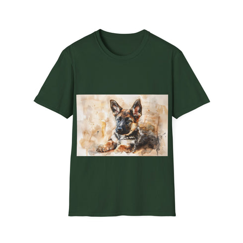 Adorable German Shepherd watercolor tee, charcoal, crew neck, regular fit.
