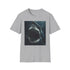 Charcoal cotton t-shirt with fierce Jaws shark painting capturing primal ocean power