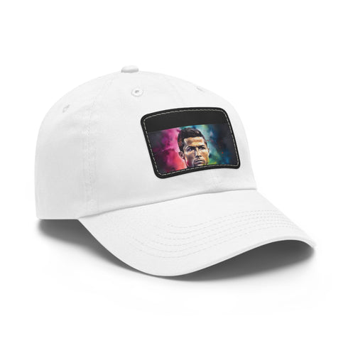 Vibrant white neon watercolor hat with light brown patch.
