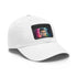 Vibrant white neon watercolor hat with light brown patch.