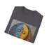 Charcoal cotton t-shirt with sun moon mandala design and crew neck