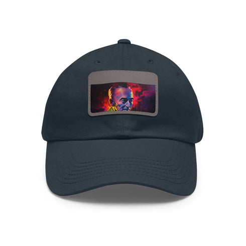 Neon baseball cap with light brown patch, rectangle shape, and vibrant colors.