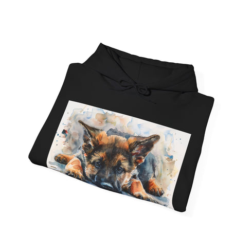 German Shepherd Hoodie Navy Cotton Lightweight Crew Neck Watercolor Pattern.