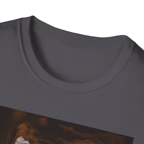 Charcoal cotton crew neck T-shirt with ancient Petra inspired graphics
