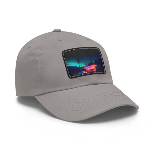 Neon watercolor charm baseball cap with light brown rectangle patch.