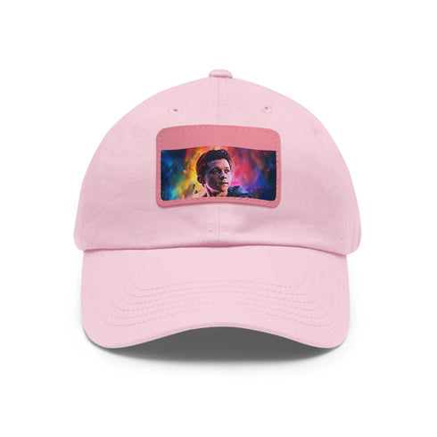 Neon dream watercolor baseball cap with light brown rectangle patch.