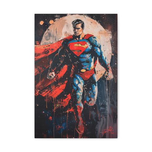 Superman symbol of hope canvas with bold colors and dynamic brushstrokes